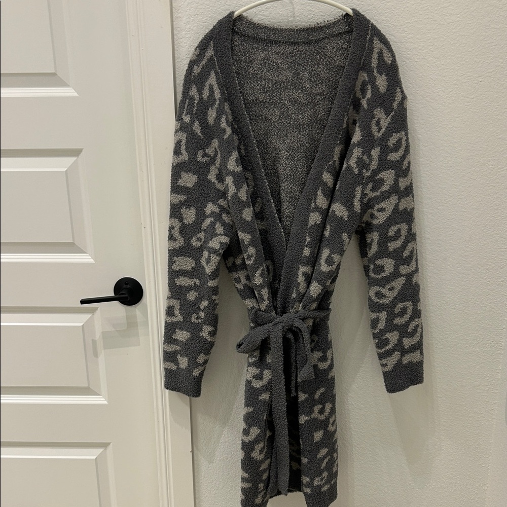 Gray Leopard Print Robe with Belt